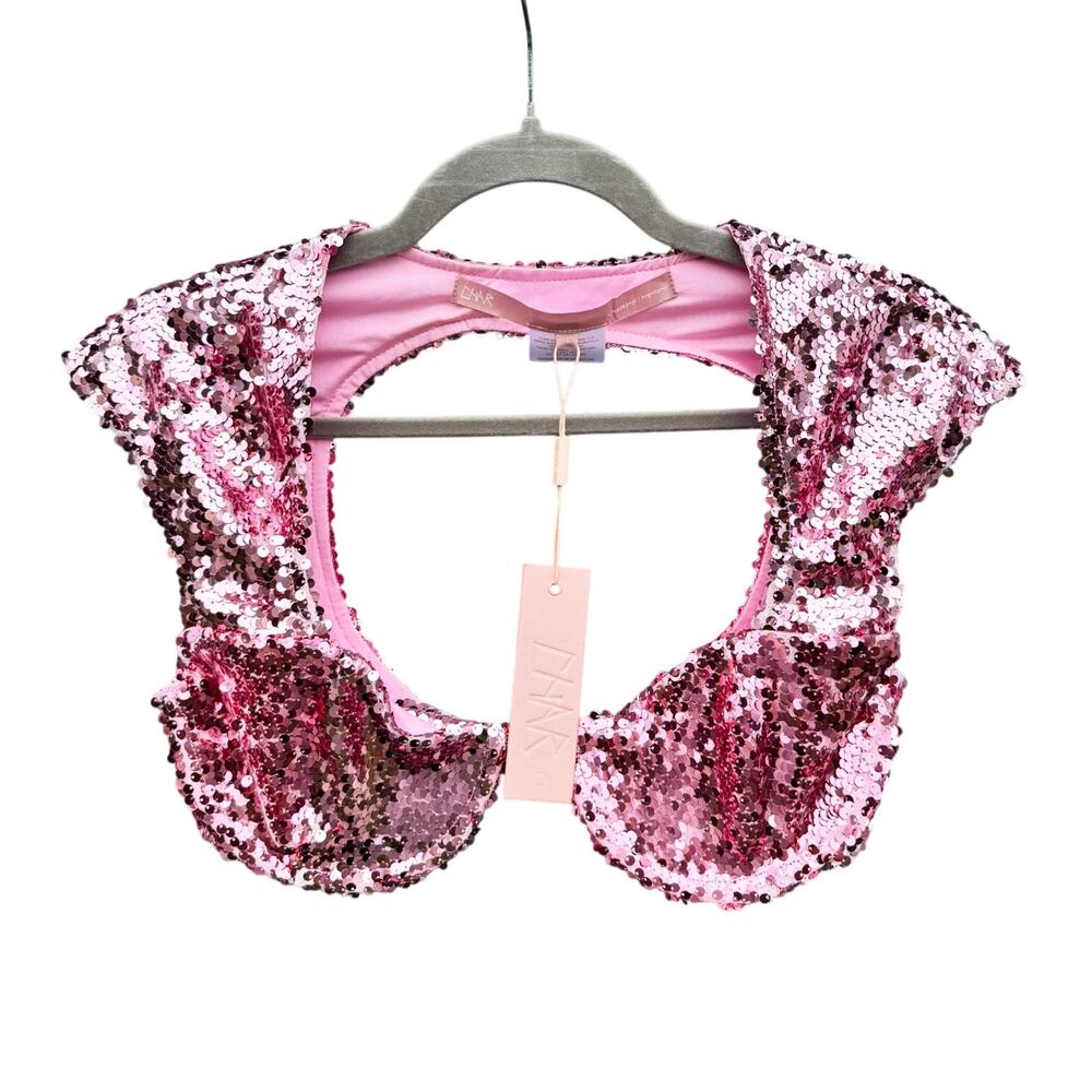 NWT Char Workroom Pink Sequin Bustier Top Large L